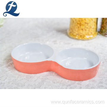 Two Slots Color Glaze Custom Ceramic Dog Bowl